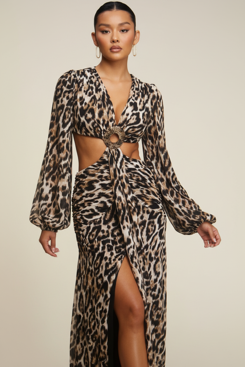 Leopard Print Cutout Maxi Dress