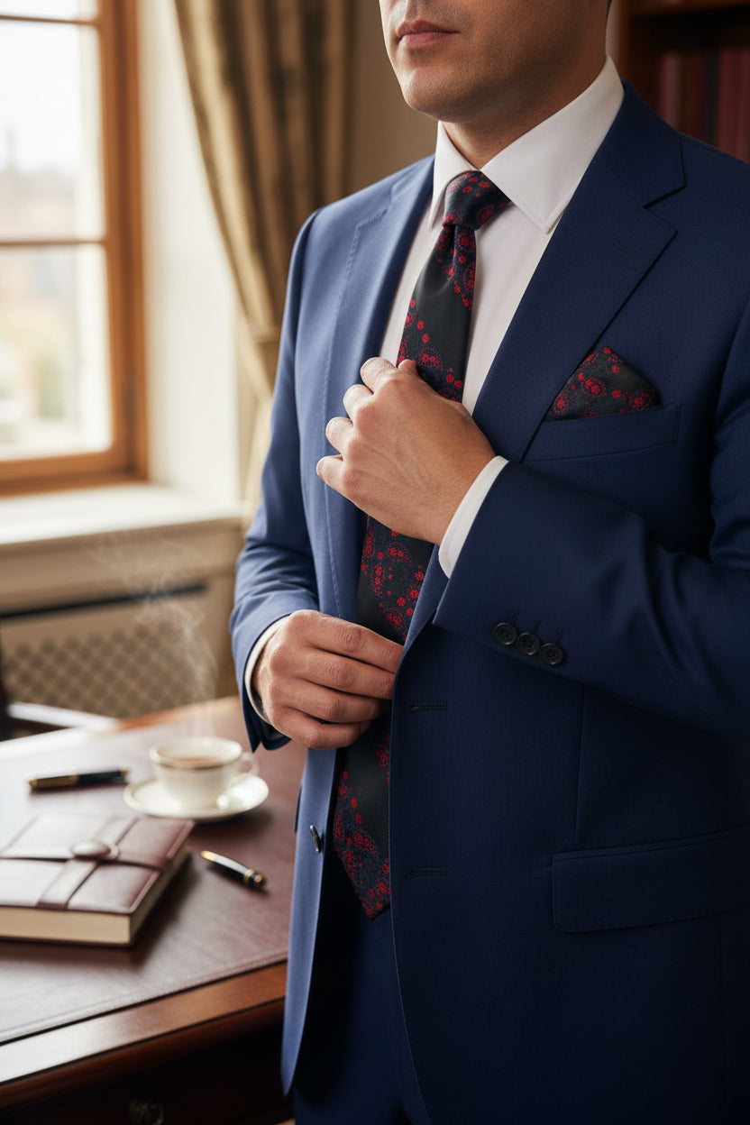Black Silk Tie with Red Paisley