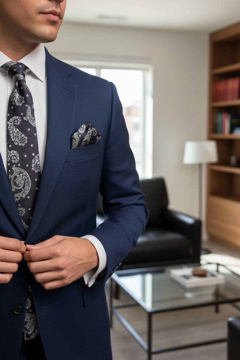 Paisley Tie with Pocket Square Set - Men's Formal Necktie