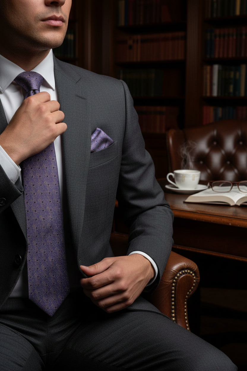 Purple Dot Pattern Tie with Pocket Square Set - Vercini