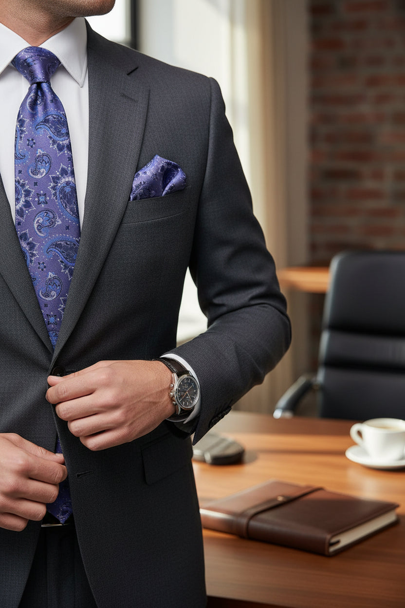 Burgundy Celestial Tie with Pocket Square Set - Moon & Stars Necktie