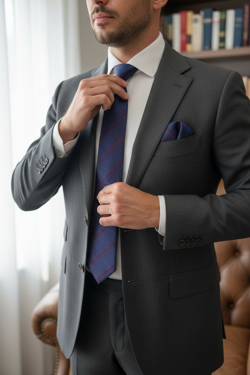 Premium Textured Striped Tie - Navy Burgundy