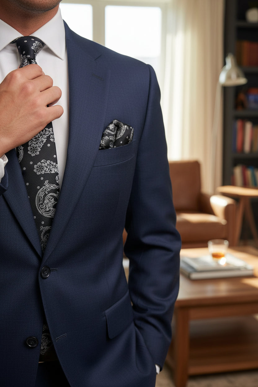 Paisley Tie with Pocket Square Set - Men's Formal Necktie