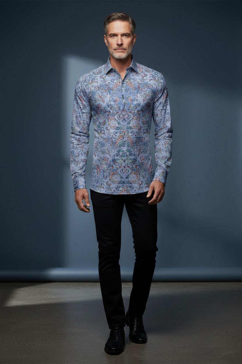 Light Blue Shirt With RAINBOW Paisley