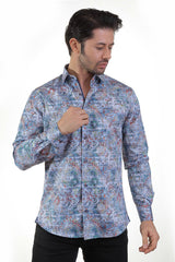 Light Blue Shirt With RAINBOW Paisley