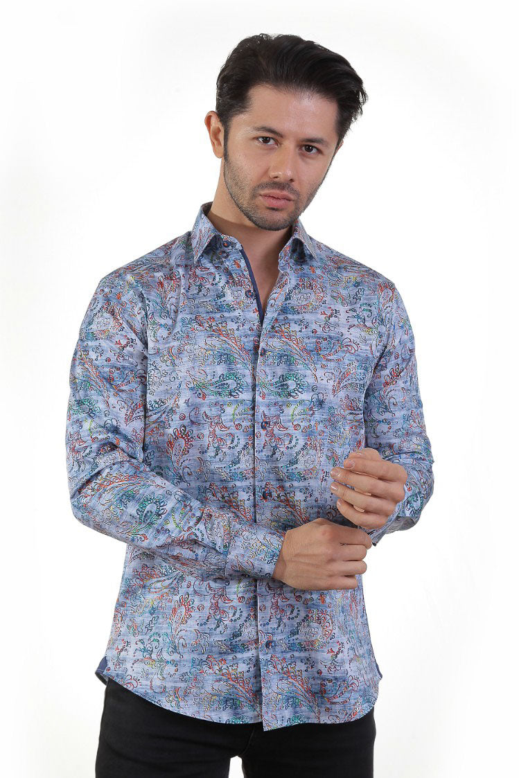 Light Blue Shirt With RAINBOW Paisley