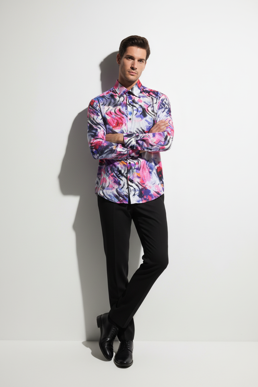 Male model leaning with arms crossed