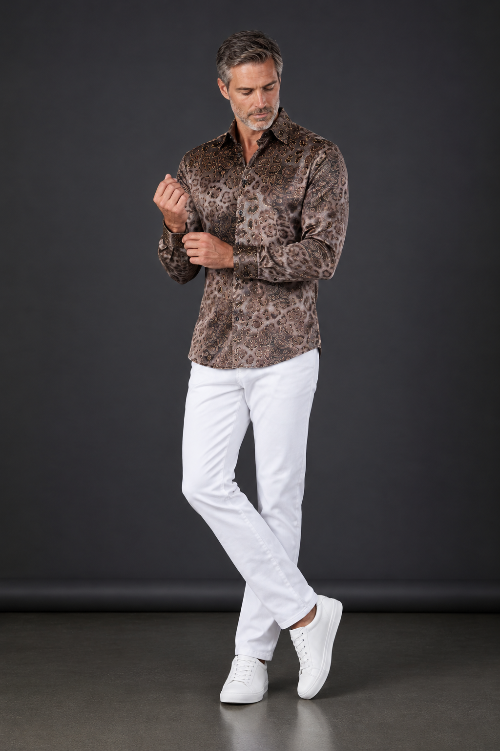 Bronze Leopard & Paisley Long-Sleeve Shirt