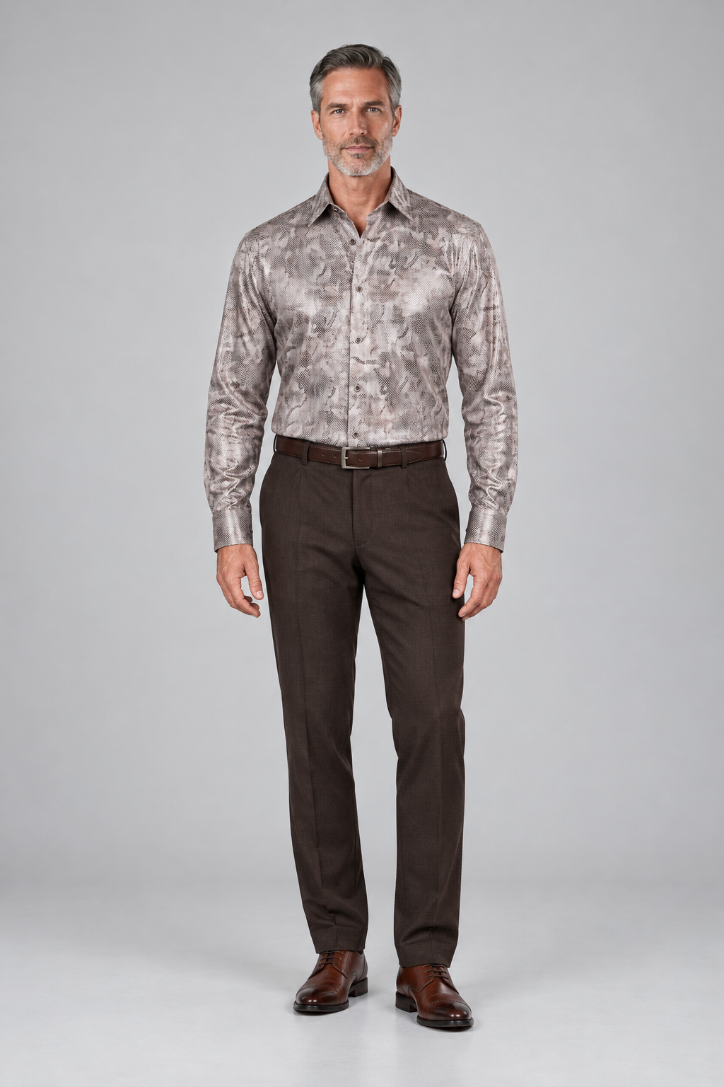 Cream & Brown Shimmer Long-Sleeve Shirt