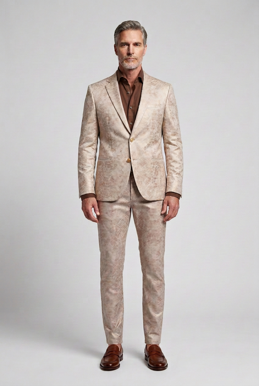 Men’s Light Beige Tonal Pattern Pants