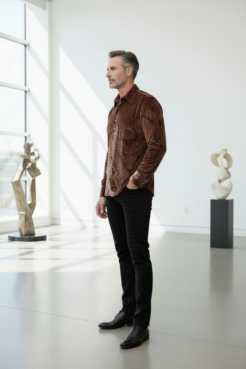 Velvet Baroque Embellished Shirt - Luxury Evening Wear