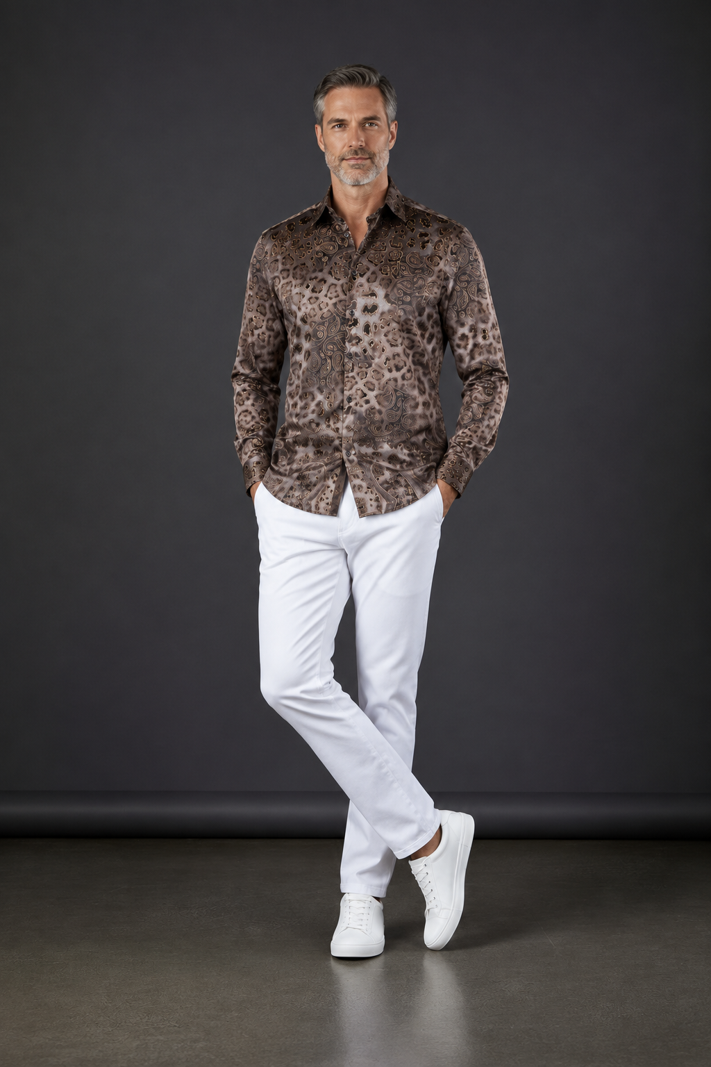 Bronze Leopard & Paisley Long-Sleeve Shirt