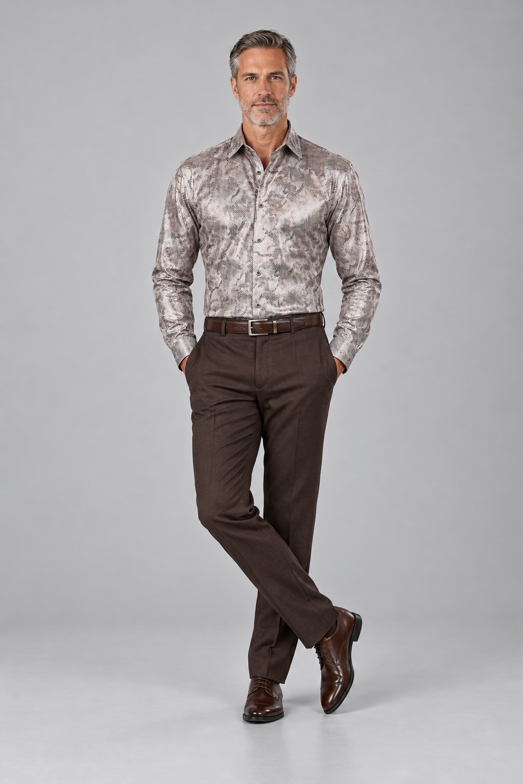 Cream & Brown Shimmer Long-Sleeve Shirt