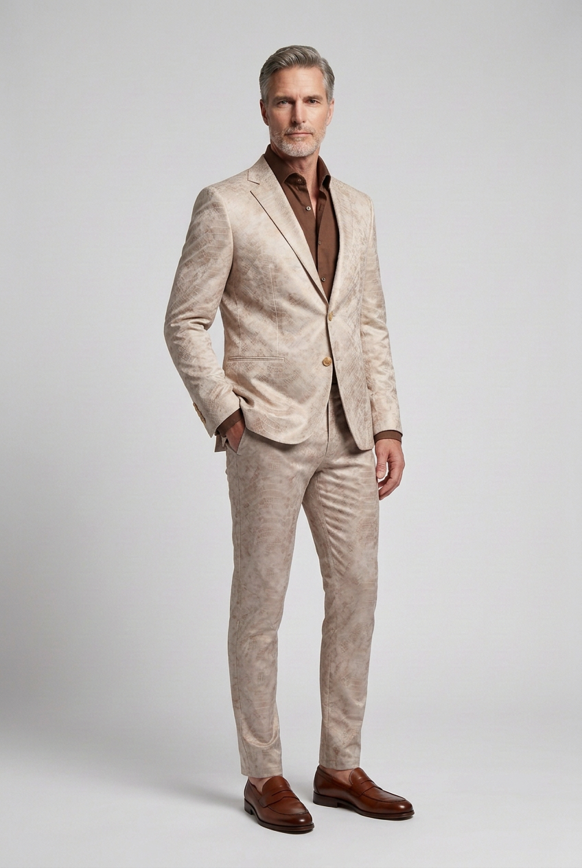 Men’s Light Beige Tonal Pattern Pants