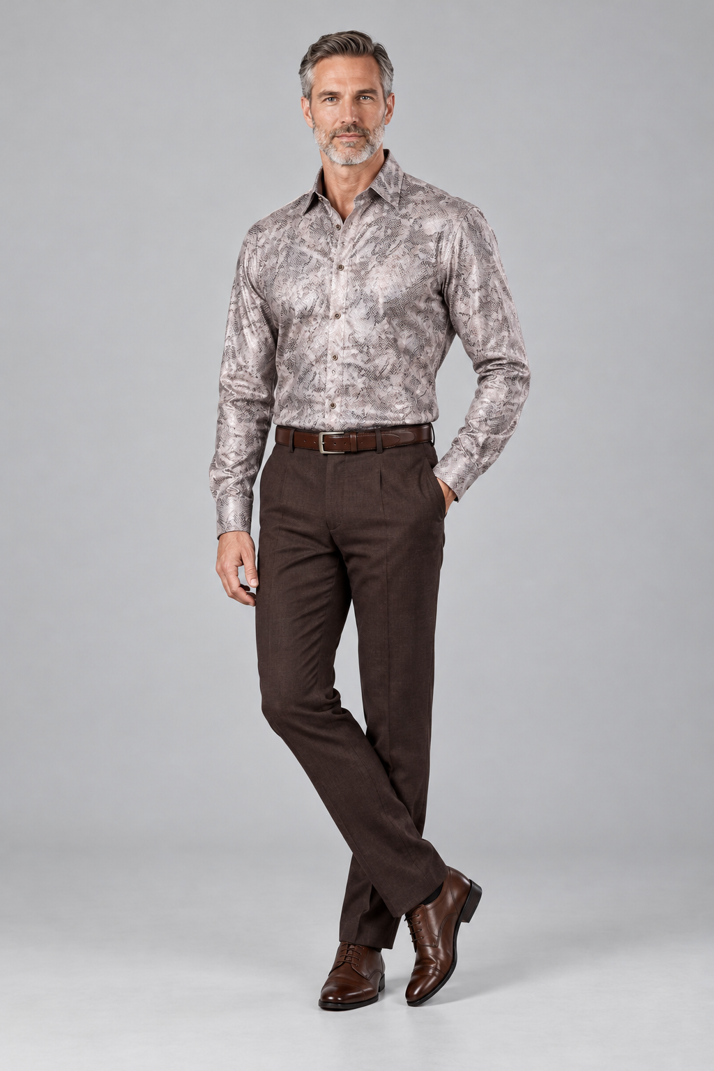 Cream & Brown Shimmer Long-Sleeve Shirt