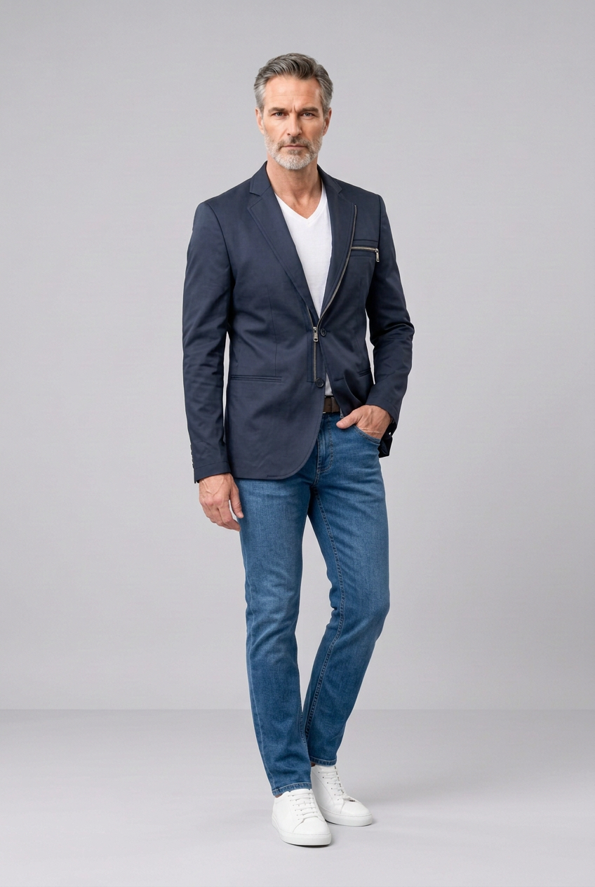 Men’s Navy Zip-Detail Blazer
