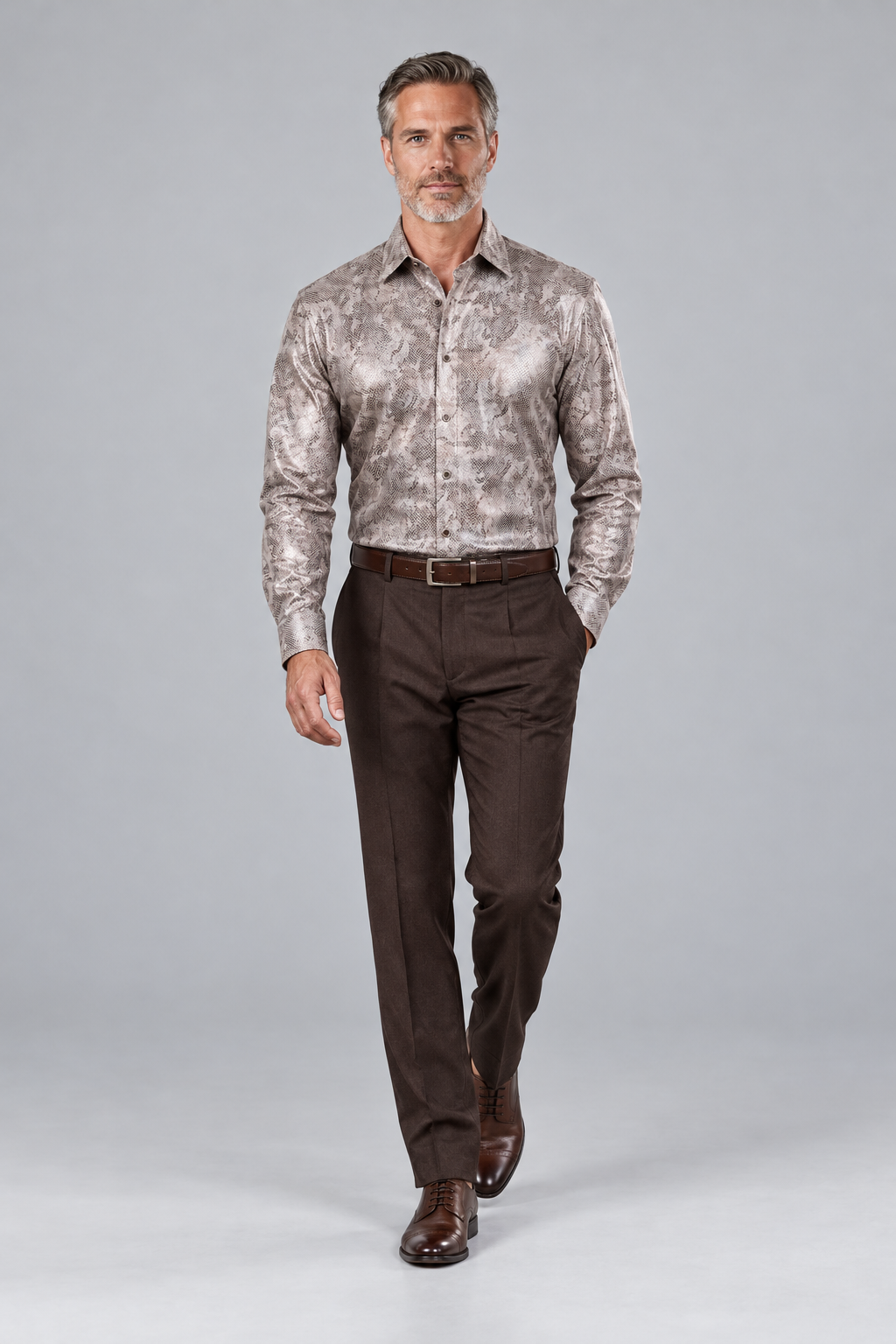 Cream & Brown Shimmer Long-Sleeve Shirt