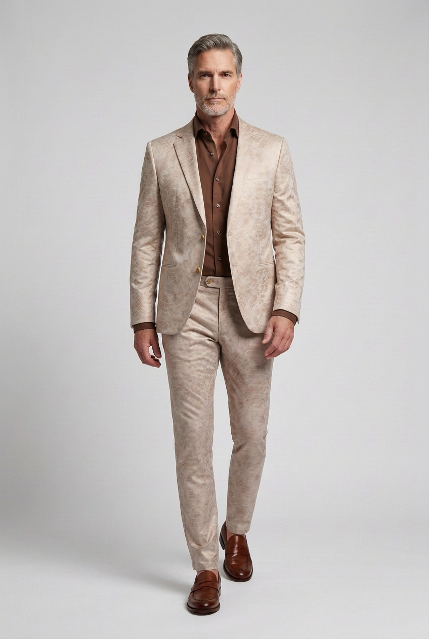 Men’s Light Beige Tonal Pattern Pants