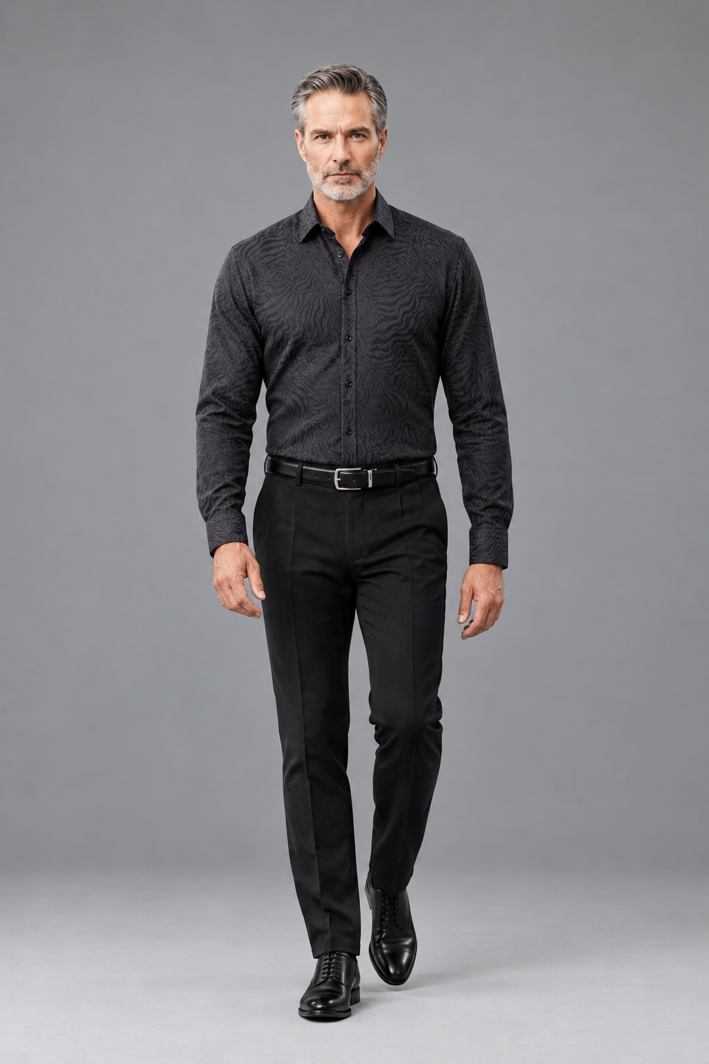 Tonal Swirl Print Button-Down Shirt – Charcoal
