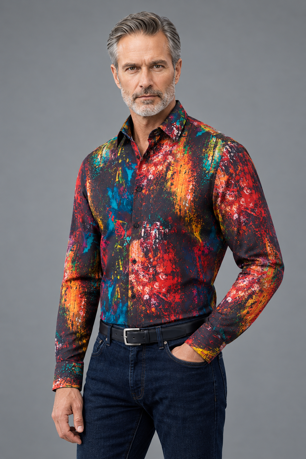 Abstract Paint Print Button-Down Shirt – Multicolor