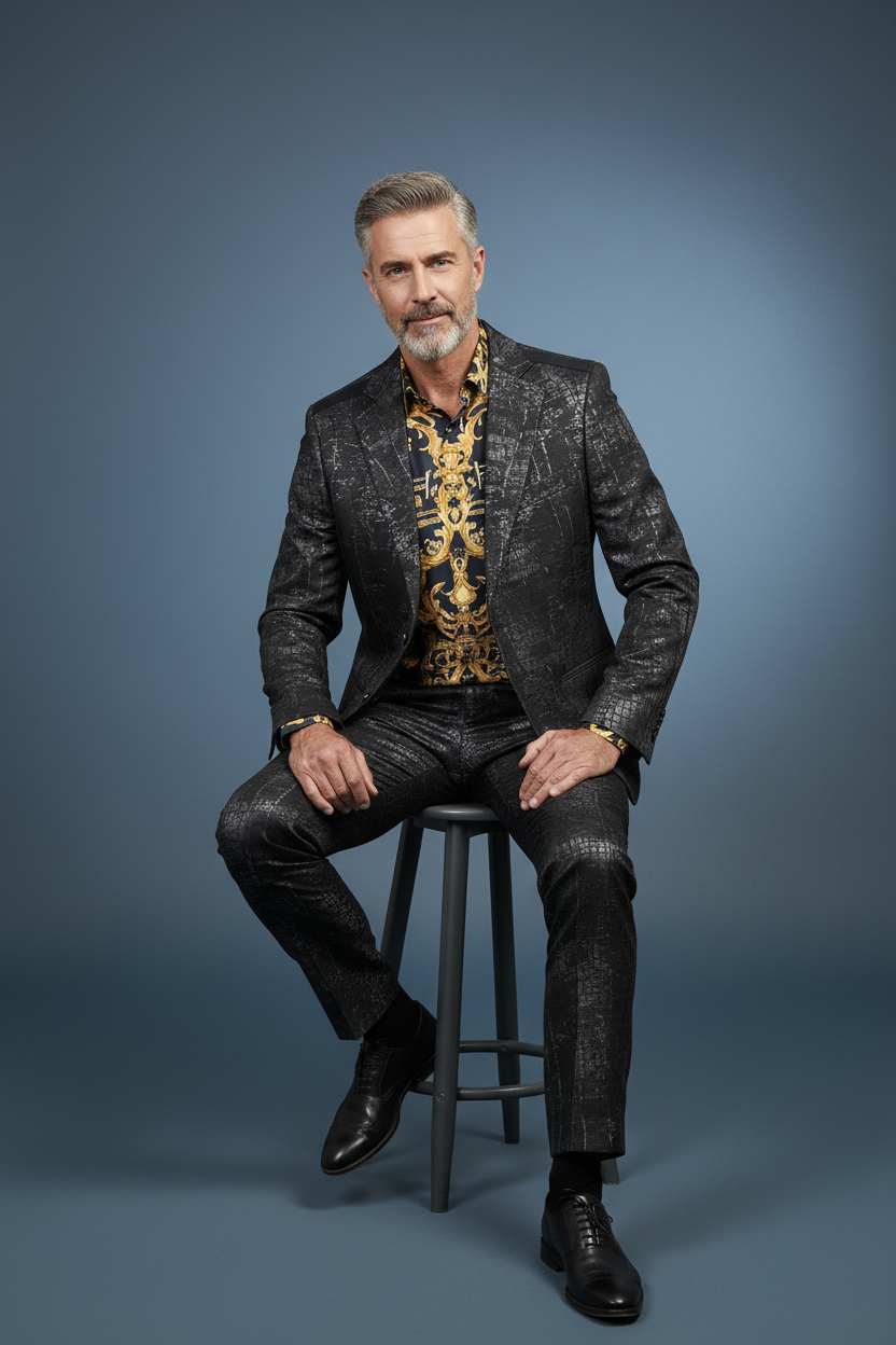 Model seated on stool