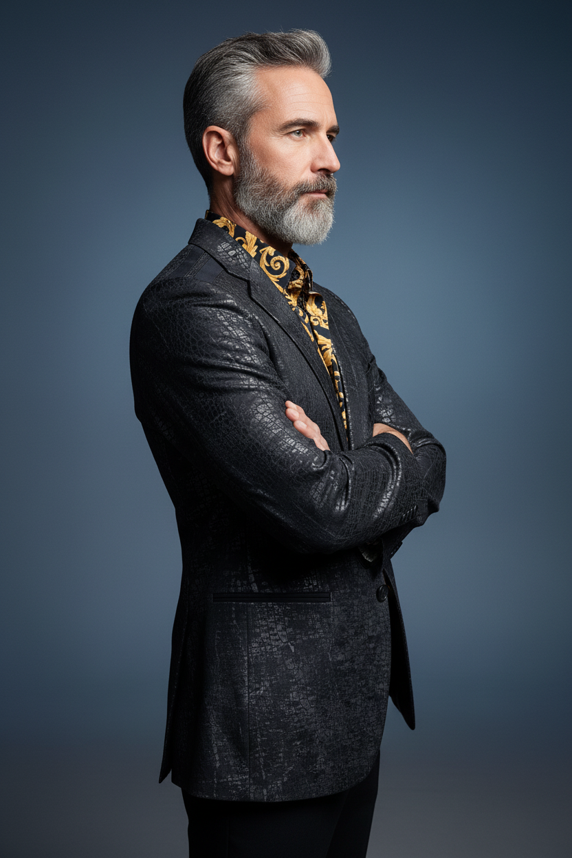 Model side profile with arms crossed