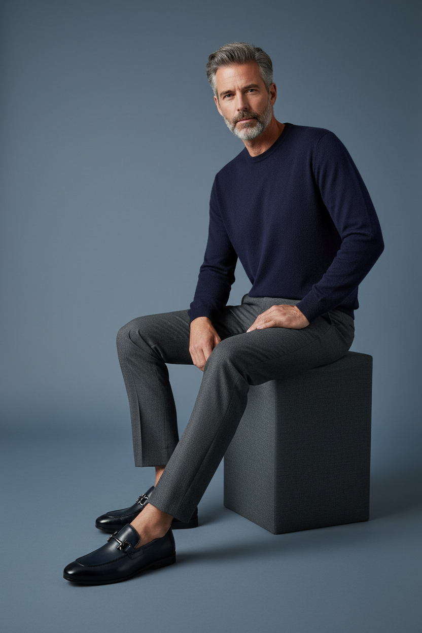 Navy Loafers - Seated
