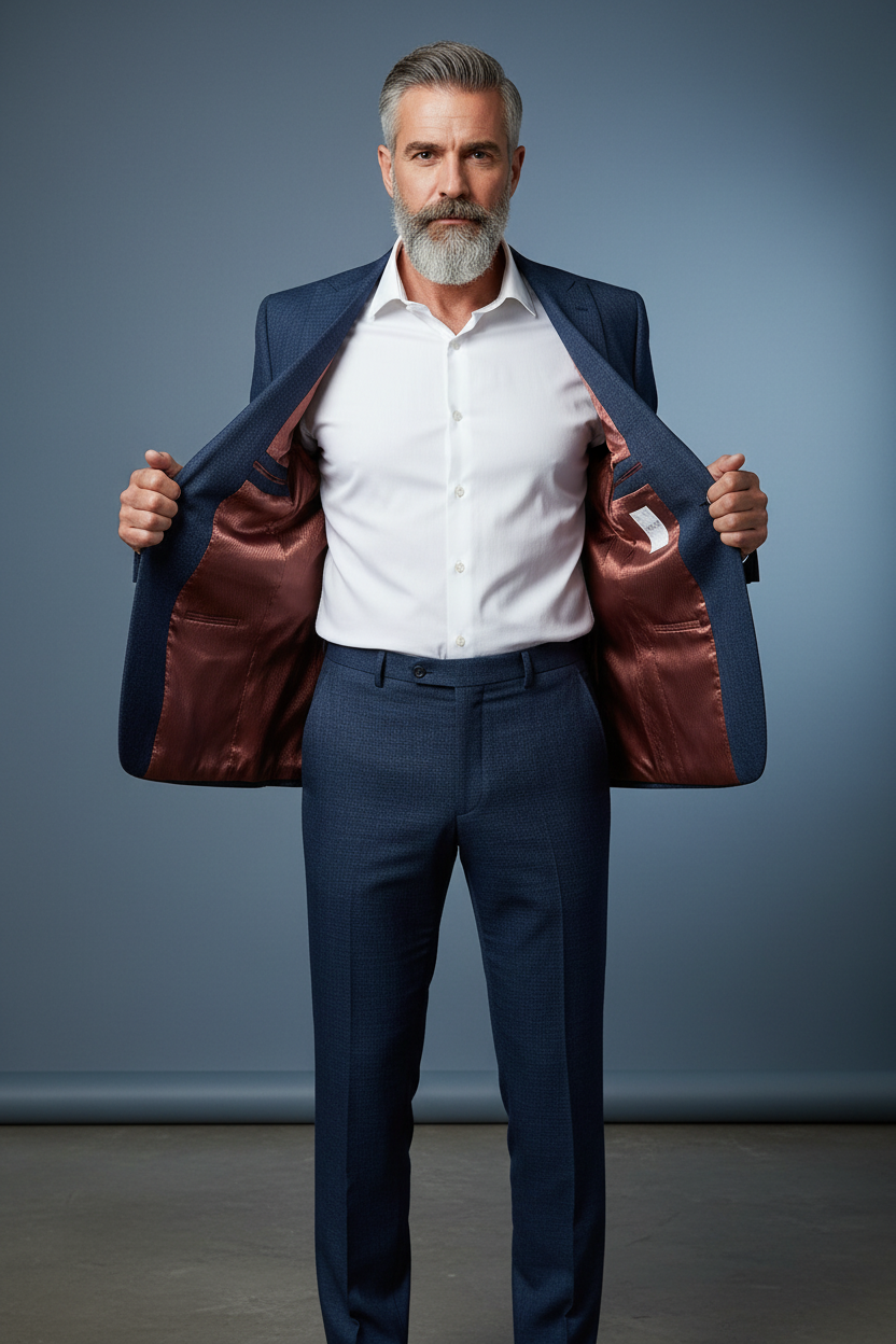 Navy Suit - Rose Gold Lining with Vercini Tag