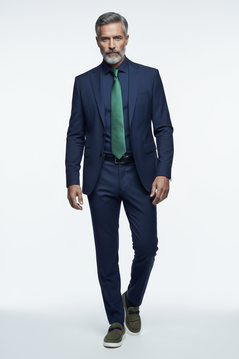 Olive loafer with green tie