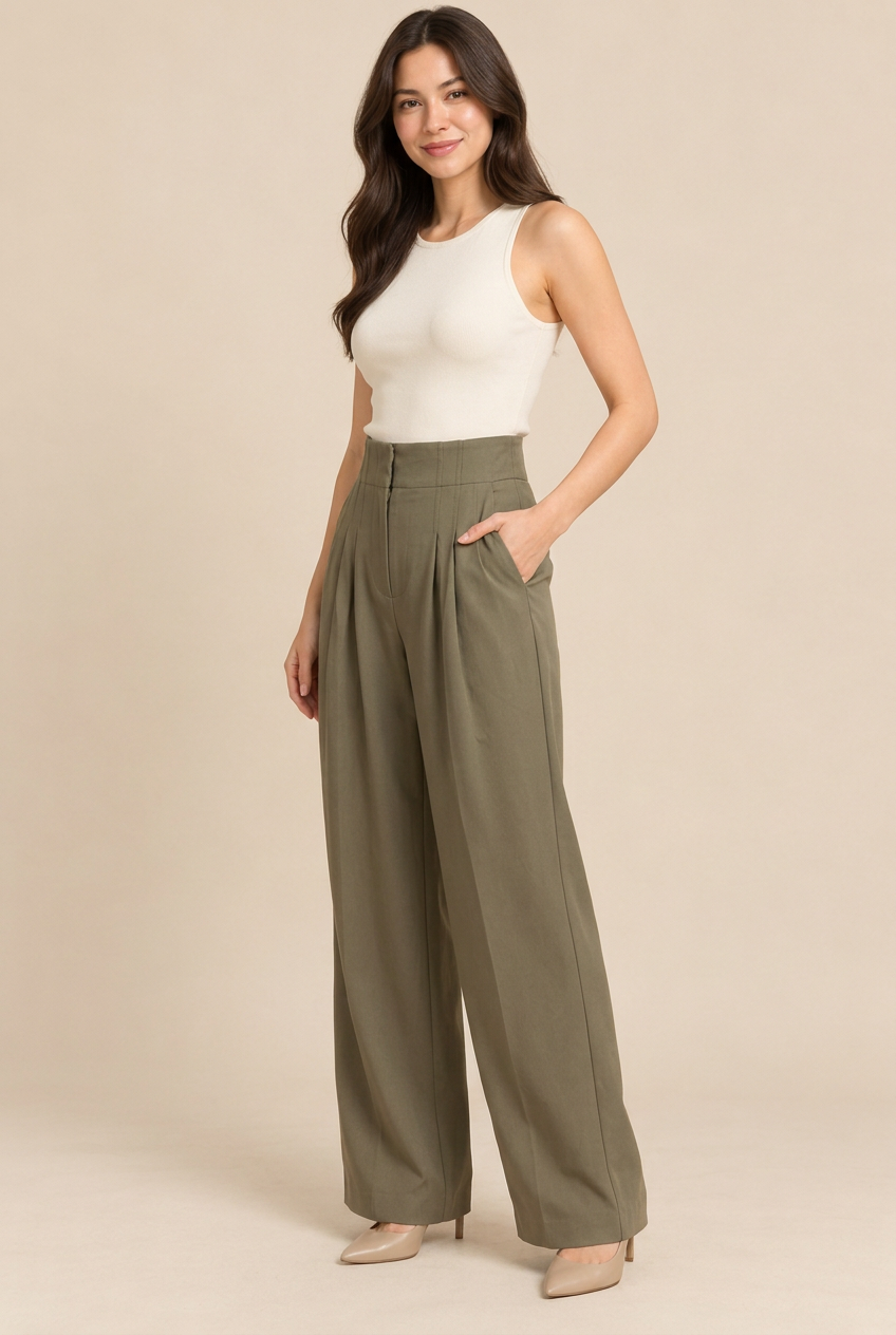 Olive pants three-quarter pose
