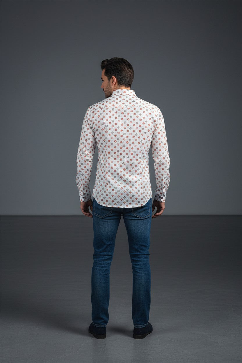 White Shirt With Red And Green Circles