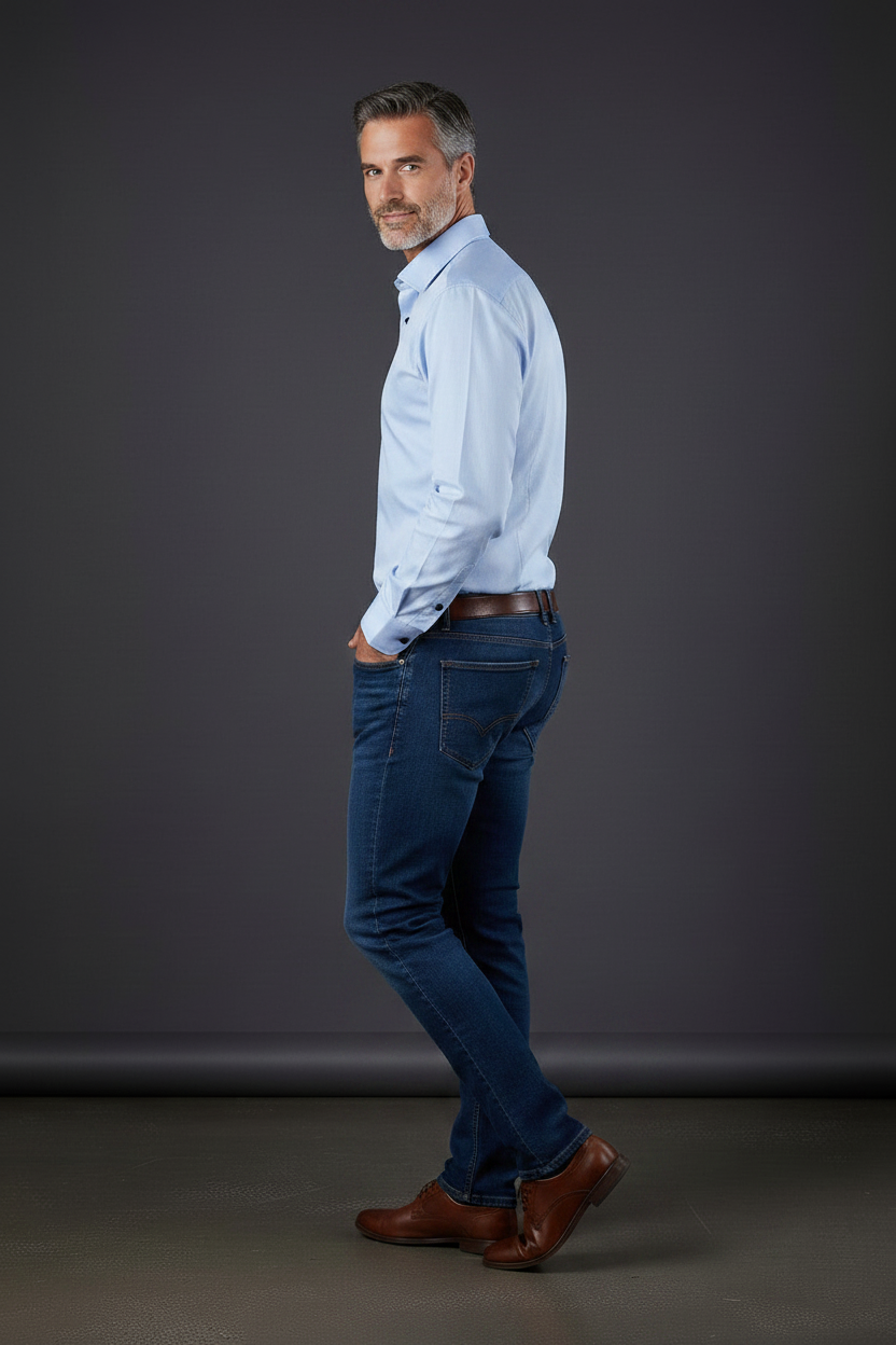 Light Blue Luxury Cotton Dress Shirt with Medallion Contrast Cuffs