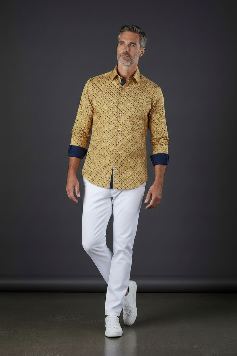 Mustard Diamond Lattice Dress Shirt