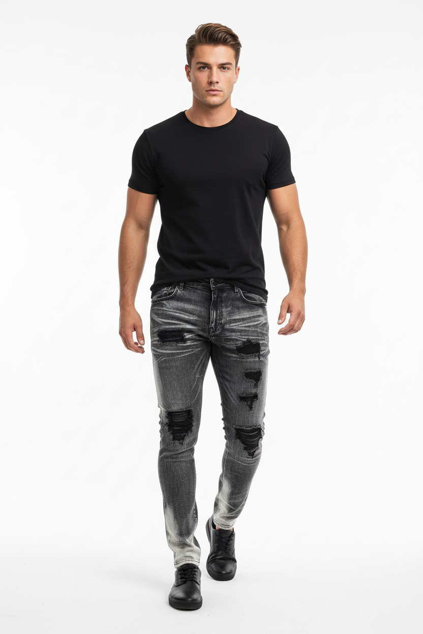 Pose 2 - Black t-shirt, walking