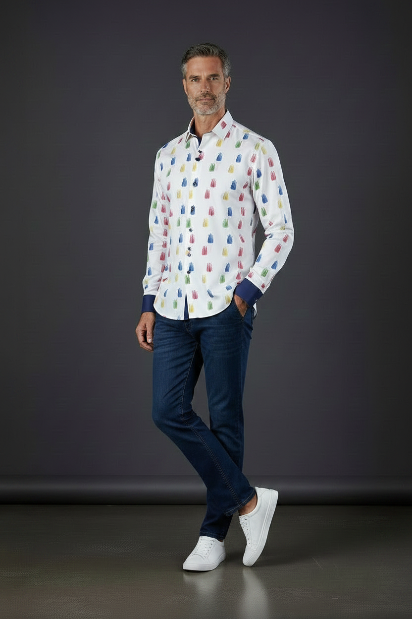 Colorful Brushstroke Bottle Print Dress Shirt