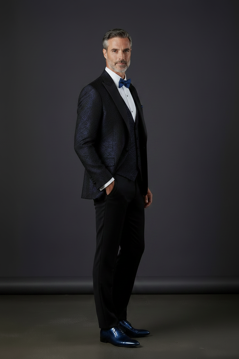 Navy Iridescent Swirl Jacquard Tuxedo Suit