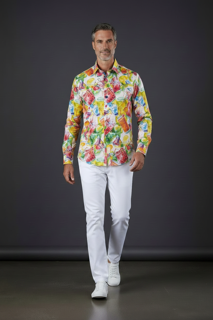 Tropical Cocktail Print Dress Shirt
