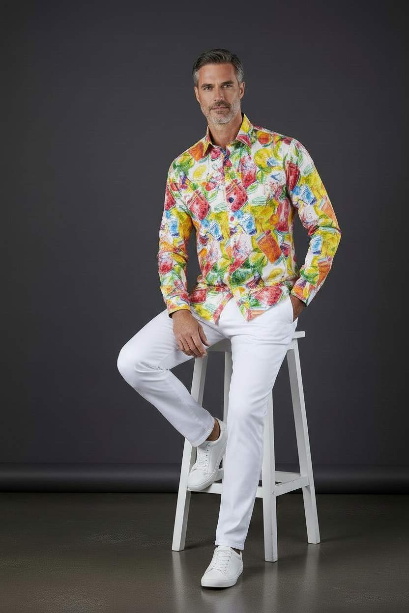 Tropical Cocktail Print Dress Shirt
