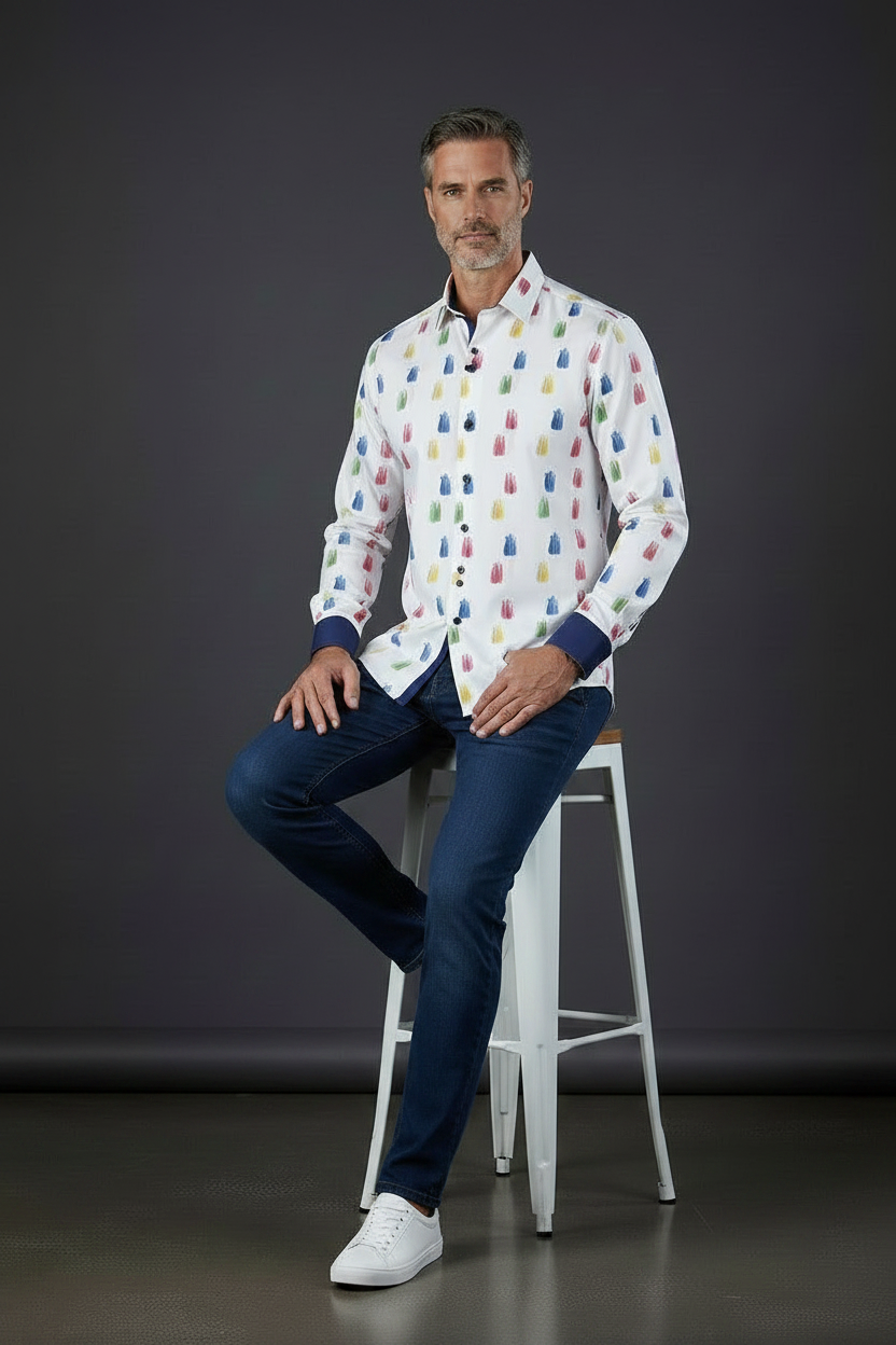 Colorful Brushstroke Bottle Print Dress Shirt