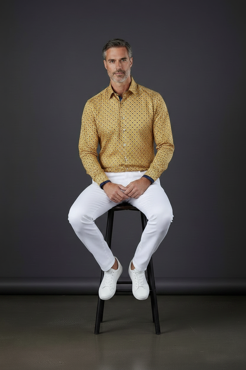 Mustard Diamond Lattice Dress Shirt