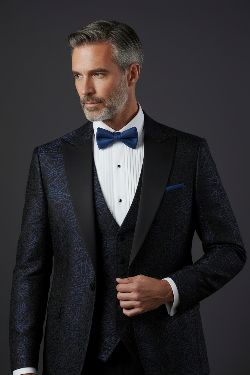 Navy Iridescent Swirl Jacquard Tuxedo Suit