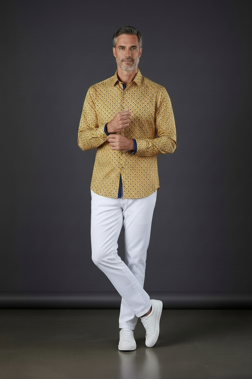Mustard Diamond Lattice Dress Shirt