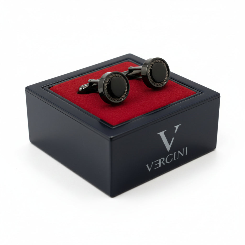 Vercini Black Onyx Cufflinks with Textured Border
