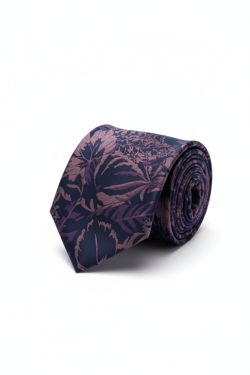 Slate Blue Floral Tie with Matching Pocket Square - Vercini