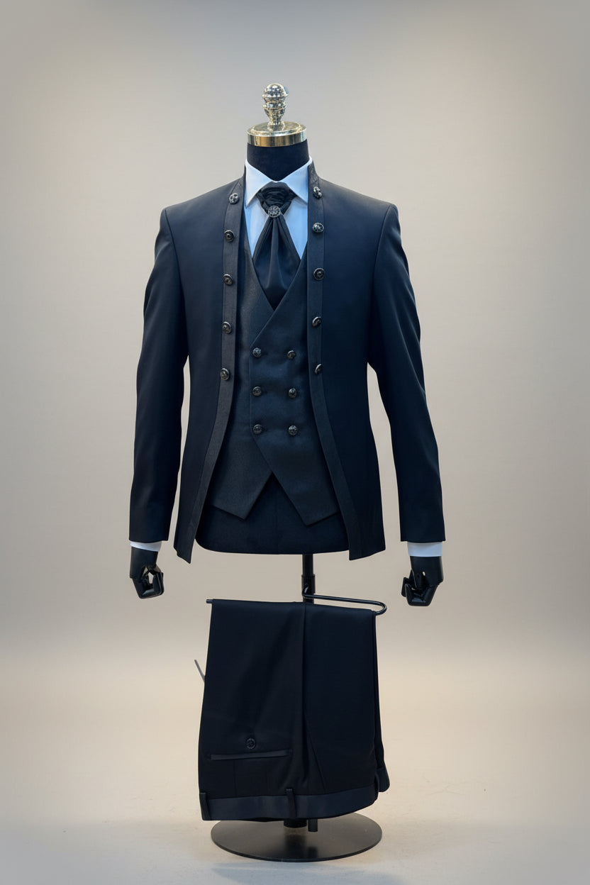 Black Tuxedo with Patterned Vest - Slim Fit