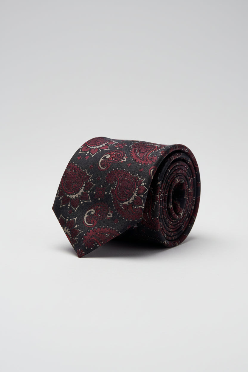 Burgundy Celestial Tie with Pocket Square Set - Moon & Stars Necktie