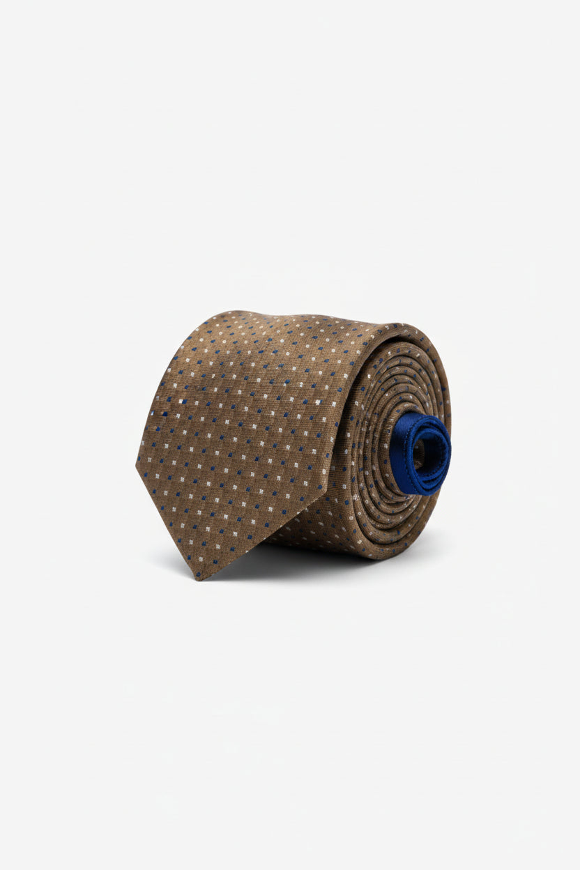 Taupe Dot Pattern Tie with Matching Pocket Square - Luxury Men's Necktie Set