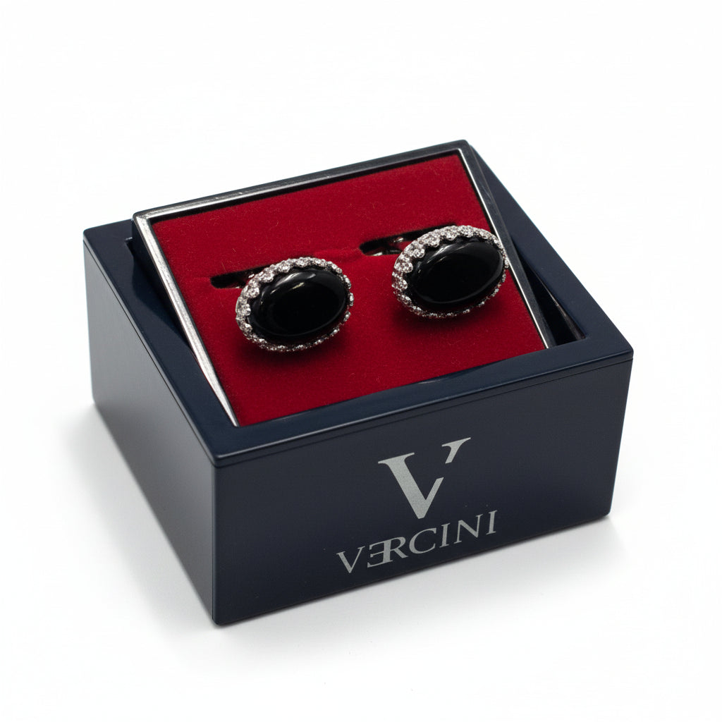 Vercini Luxury Crystal Cufflinks - Black Onyx with Pavé Setting