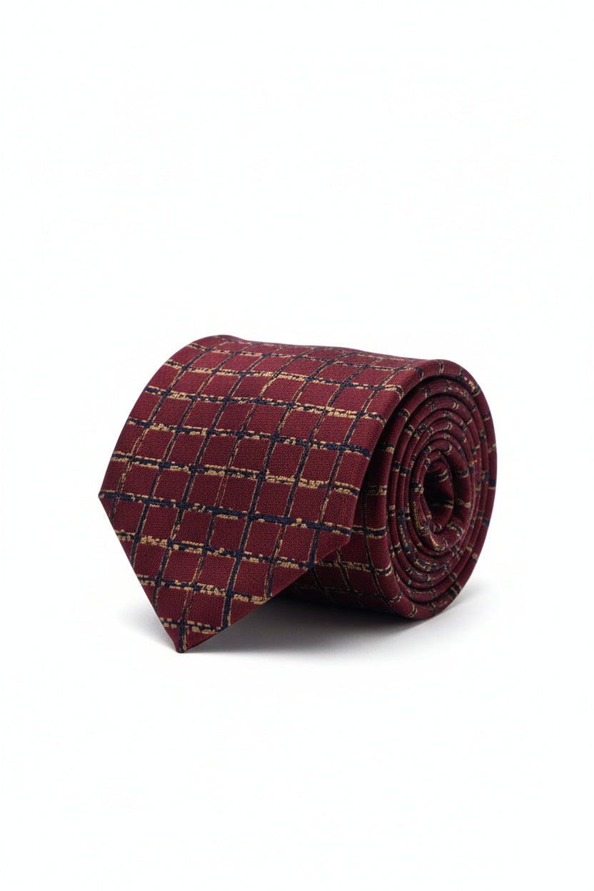 Black Geometric Grid Tie with Pocket Square - Modern Formal Accessory Set