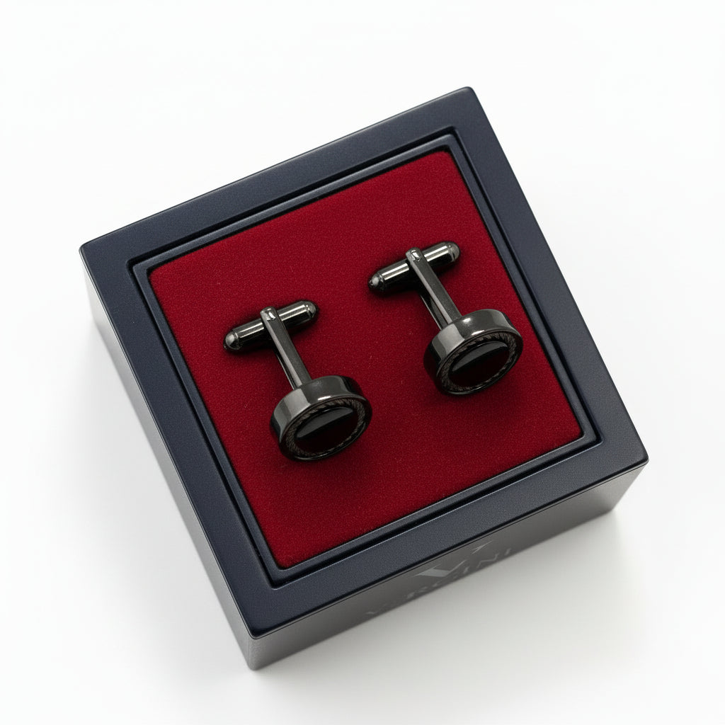 Vercini Black Onyx Cufflinks with Textured Border